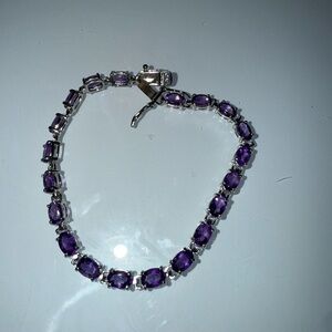 Sterling Silver Genuine Amethyst Gemstone Tennis Bracelet - 7”